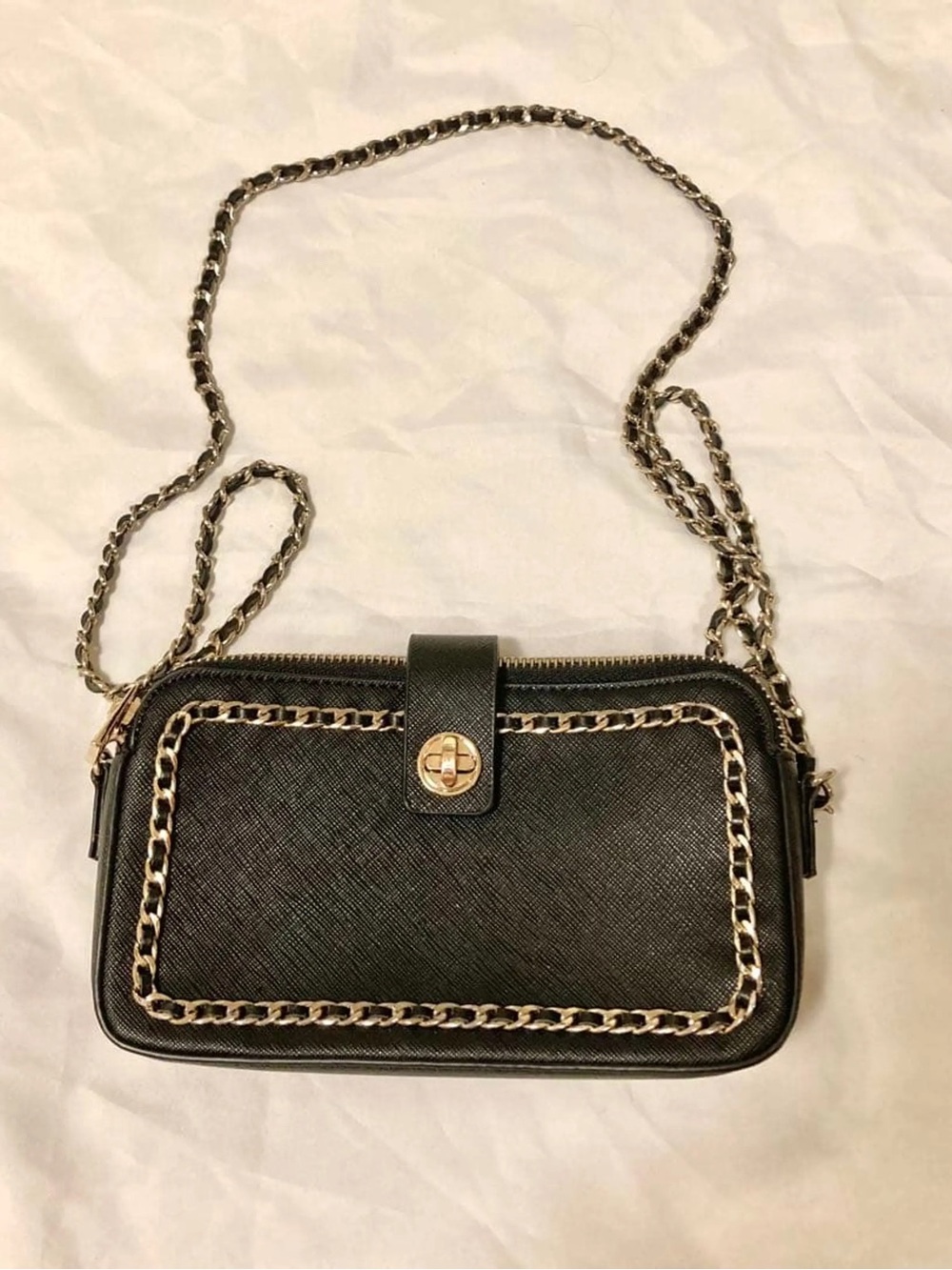 Zara Black Crossbody Bag with Gold Chain Trim